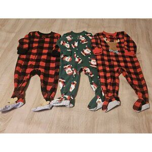 Lot Of 3 Fleece Footed Pajamas Pjs Boys Size 12 months Carters  Plaid Santa